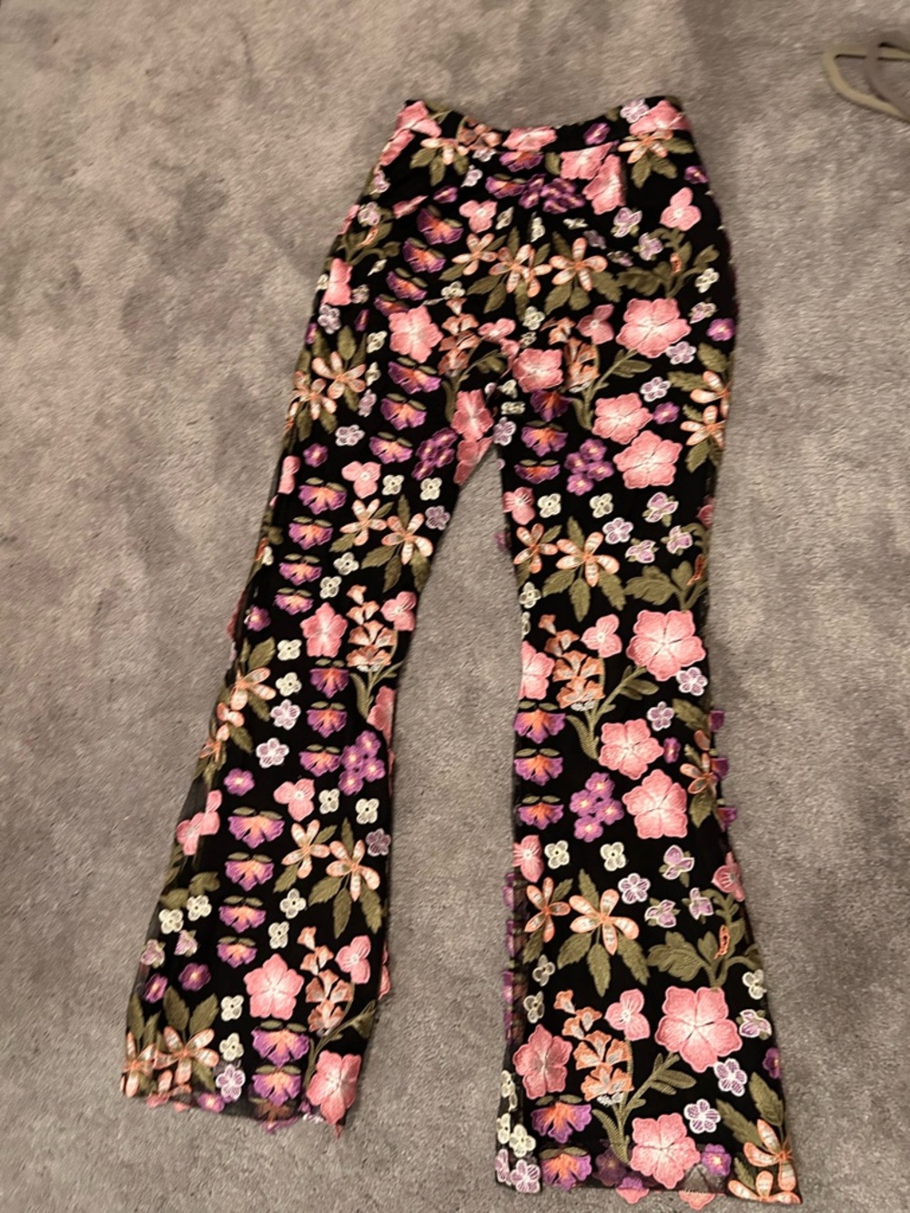 Fashion Nova Black Floral Embroidered Boot Cut Pants